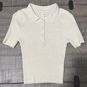 Aerie Cream Ribbed Cropped Top